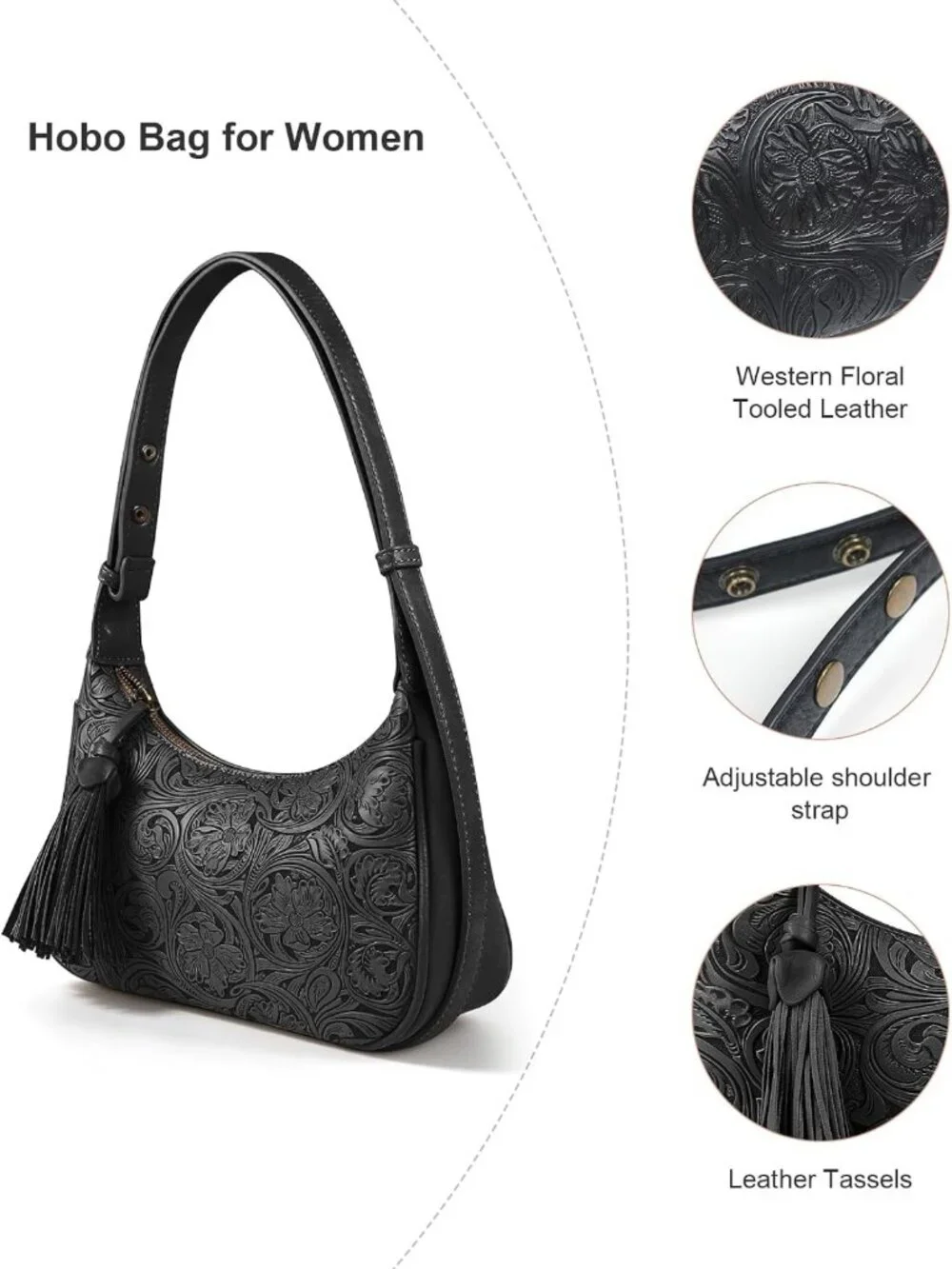 Vintage Floral Embossed Hobo Bag | Retro Vegan Leather Crossbody Purse with